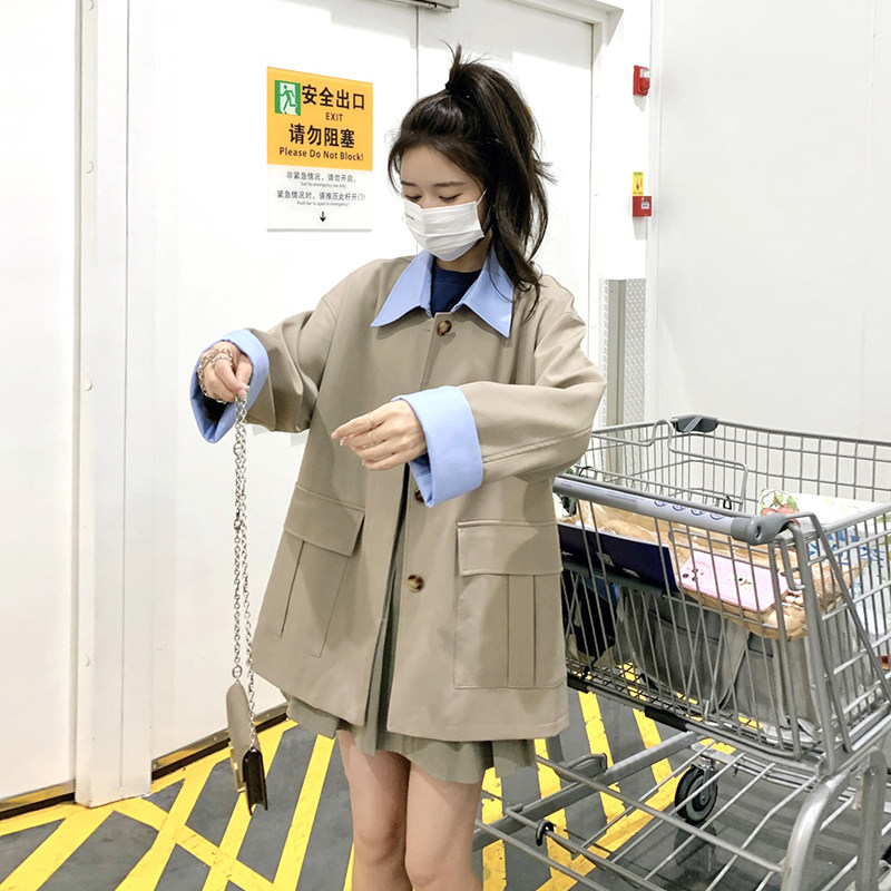 新品秋季拼接撞色中长款风衣2C032857P135K188,女装风衣,2C032