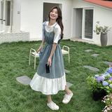 已出货2025夏季新款牛仔拼接鱼尾连衣裙2C098-839P135K198，女装连衣裙，2C098