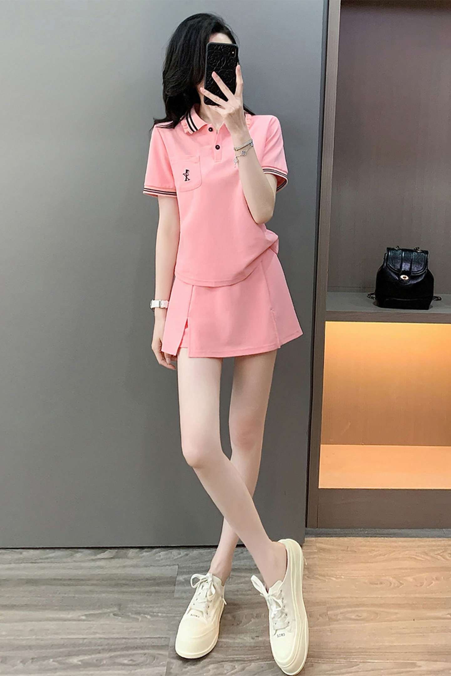 网红时尚套装裙女夏新款修身显瘦刺绣小马短袖上衣裤裙两件套,女装套装/套裙,2C310