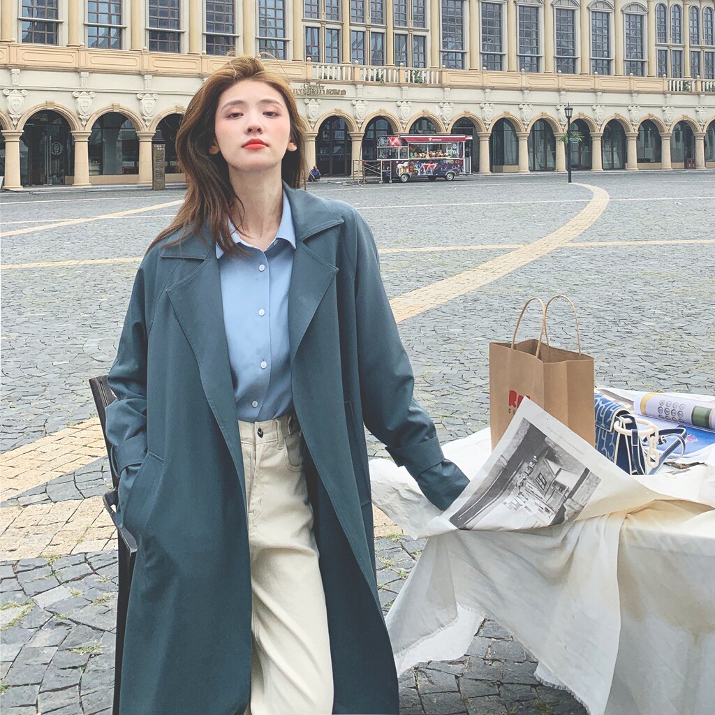 【现货】2022气质垂感显瘦收褶卡其色风衣083--888-P145-K198,女装风衣,2C137