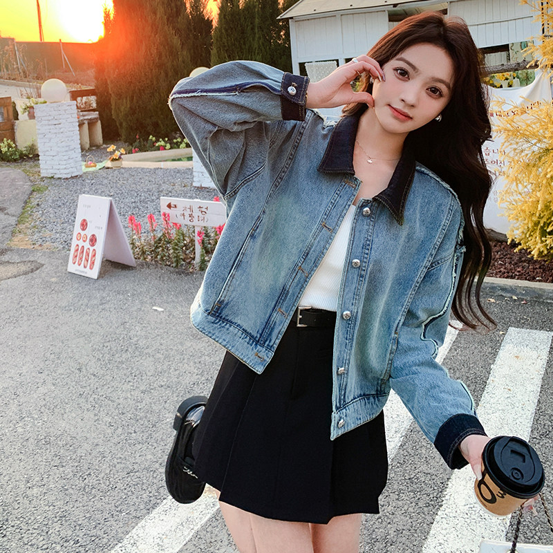 秋装新款牛仔拼色短外套2C092-5155-P145-K198,女装短外套,2C092