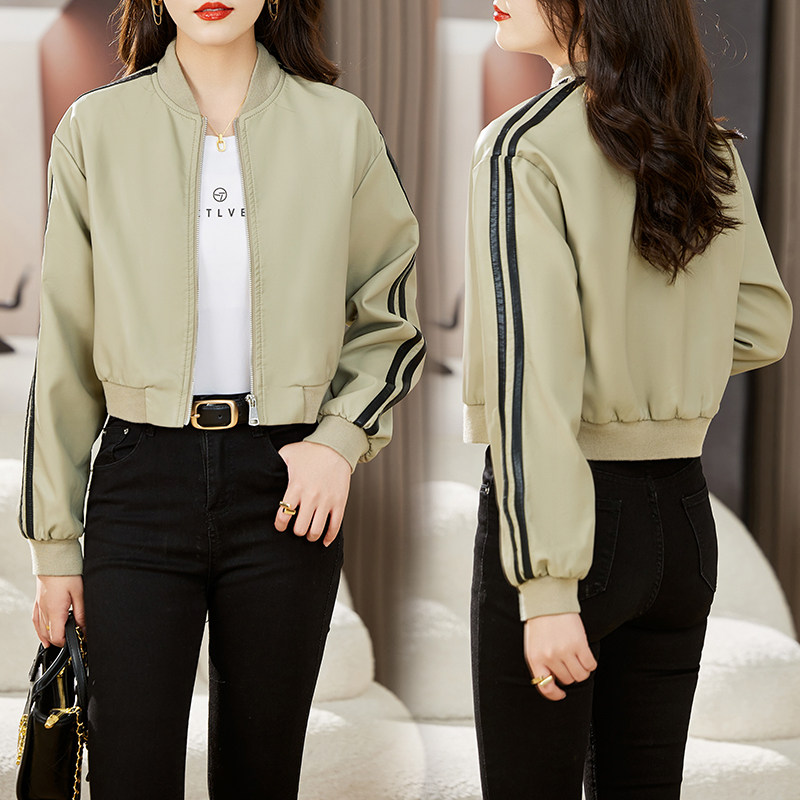 2025春新款新款棒球服撞色短款皮衣外套,女装皮衣,乐衣轩