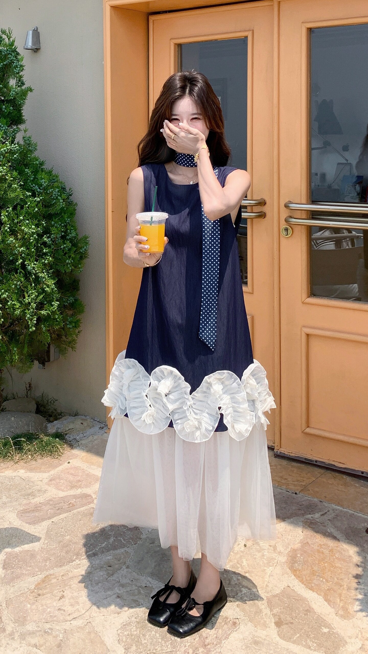 小香风木耳边无袖吊带连衣裙女夏2025新款度假风流行超火背心裙,女装连衣裙,2D008