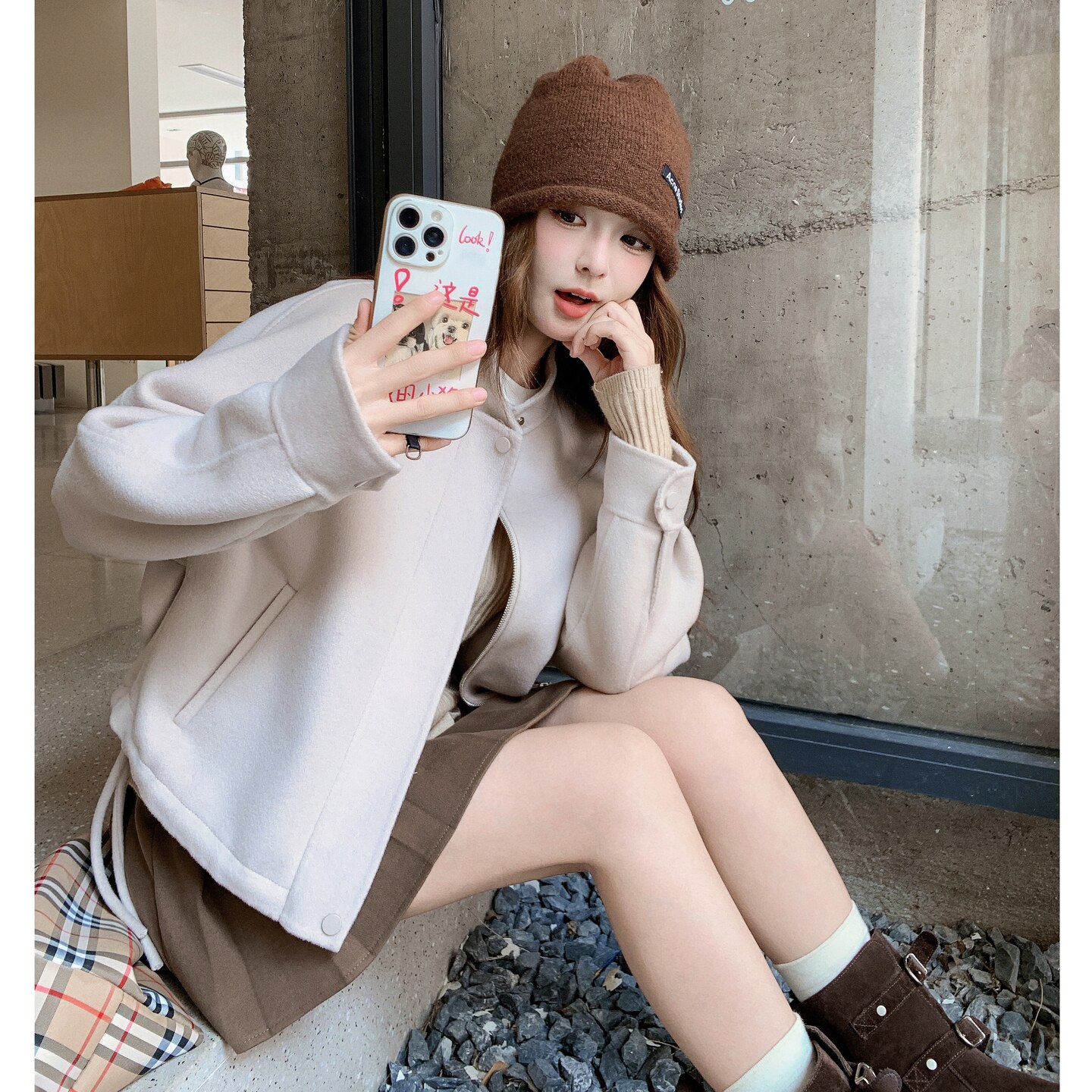 巨好看双面呢羊毛外套女秋冬2025新款小个子流行爆款俏皮活泼大衣,女装毛呢外套,2D008