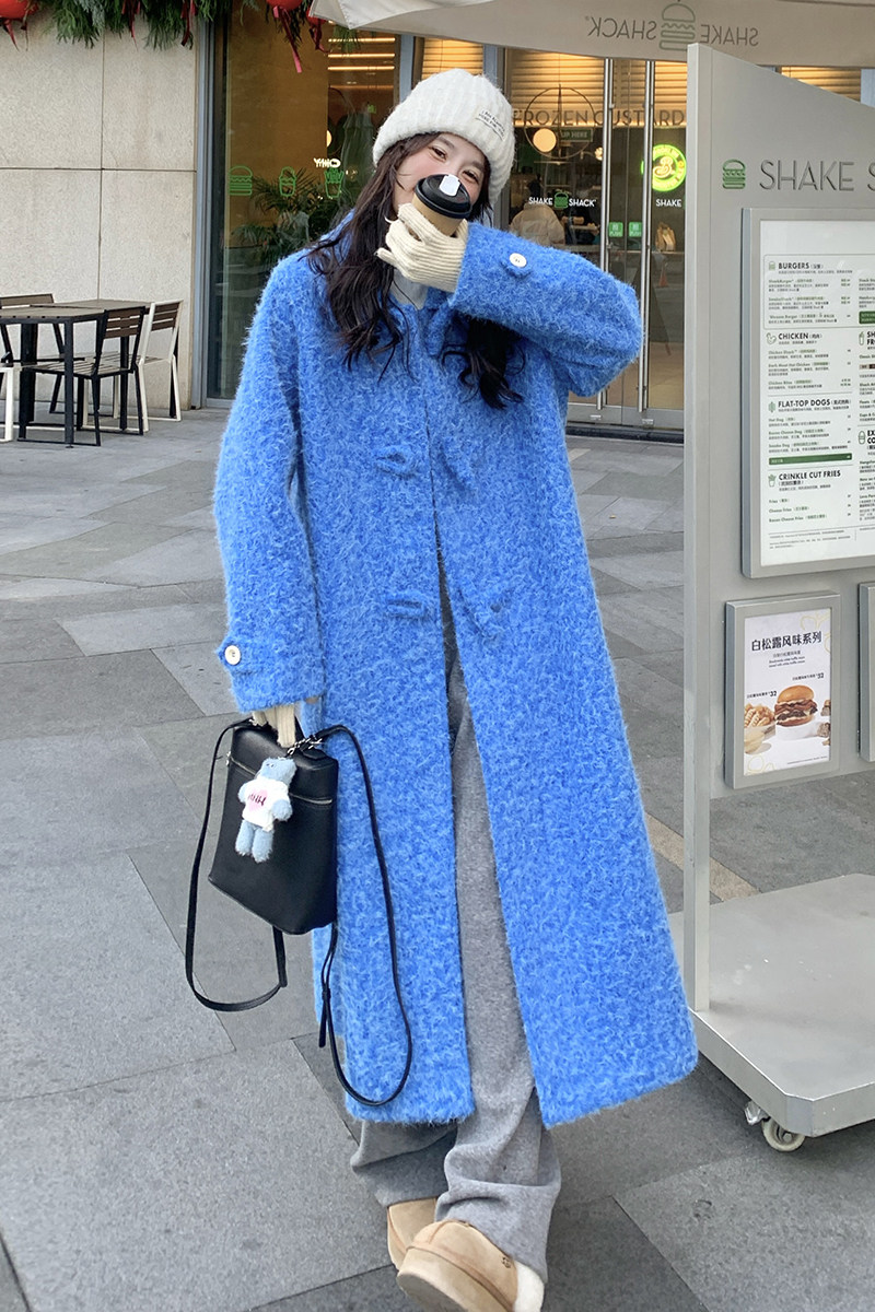 现货毛绒绒长款2色夹棉呢大衣外套2C117-1747P175K258,女装毛呢外套,2C117