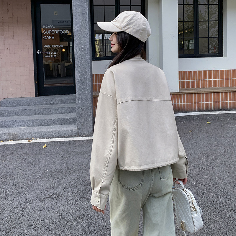 【新款，】宽松短款皮衣外套上衣2C215-P140-K199,女装皮衣,2C215