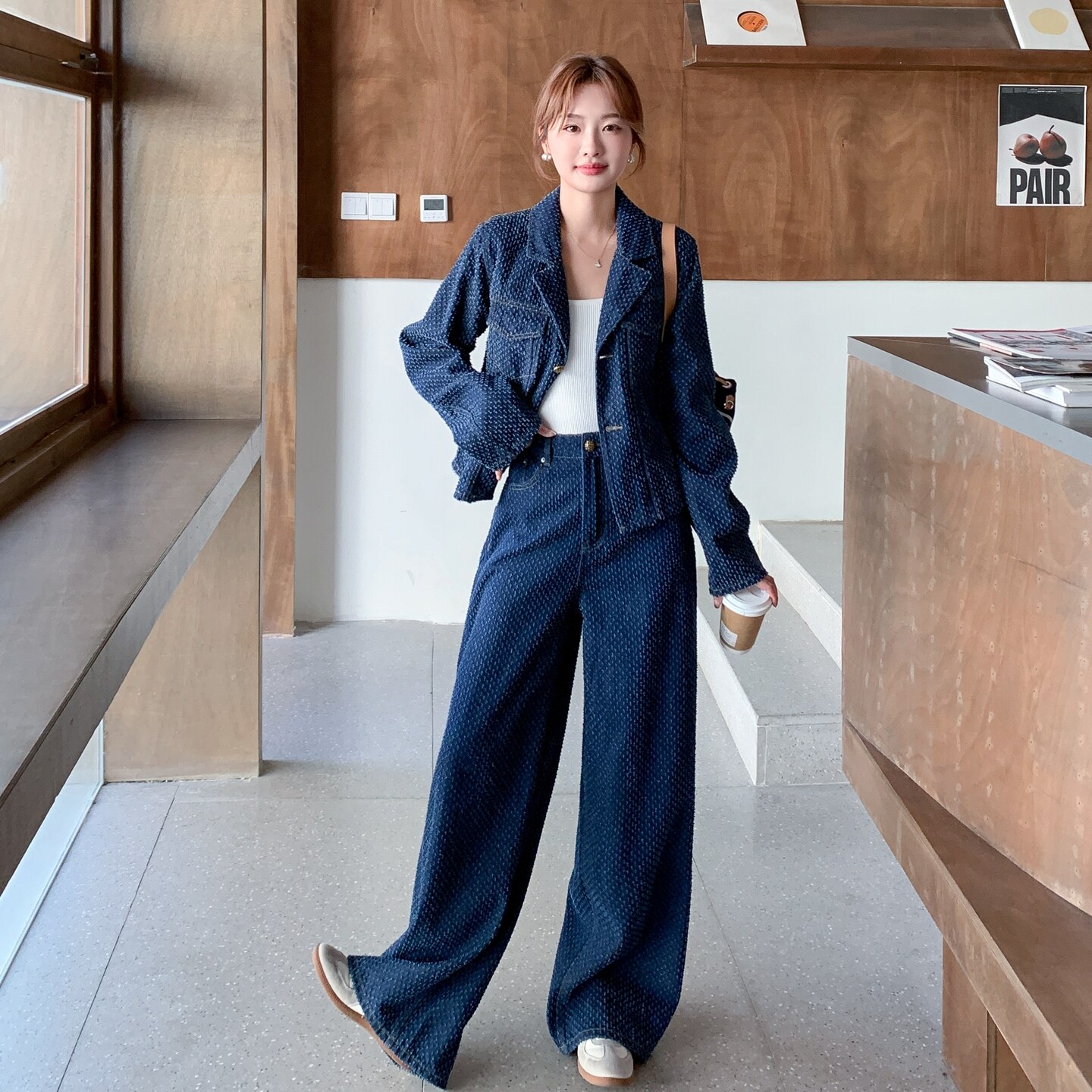 时尚穿搭慵懒风牛仔套装裤女秋季2025新款轻国风衬衫阔腿裤两件套,女装套装/套裙,2C236