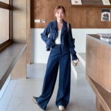 时尚穿搭慵懒风牛仔套装裤女秋季2025新款轻国风衬衫阔腿裤两件套，女装套装/套裙，2C236
