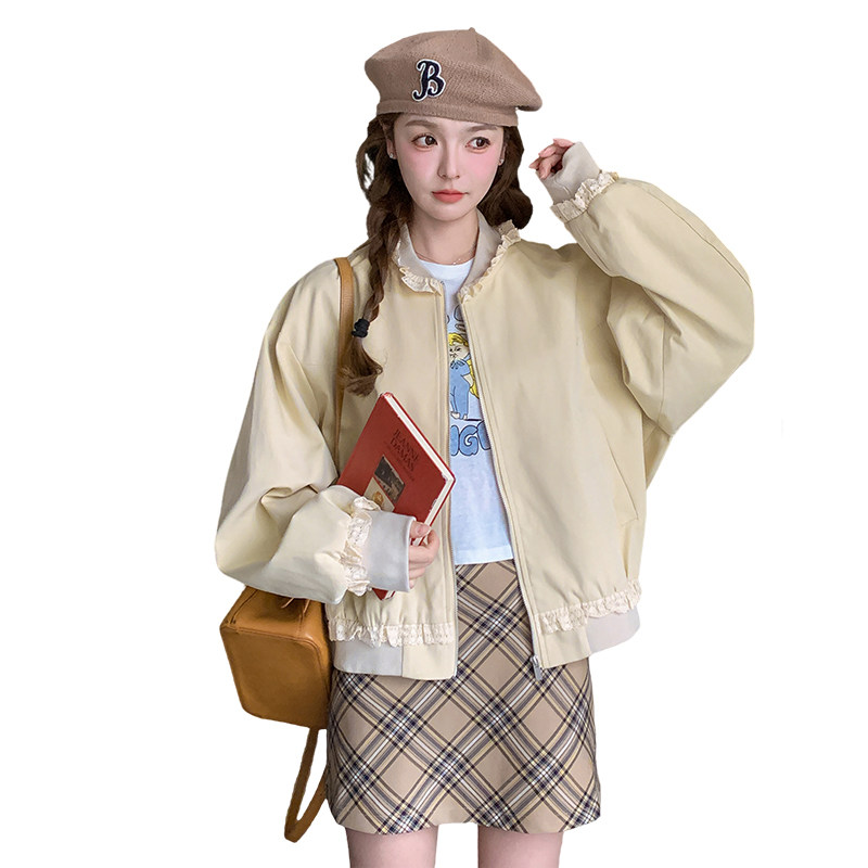 现货25春装新款棒球服外套学院风休闲短百搭外套可爱风,女装短外套,衣珂纱朗