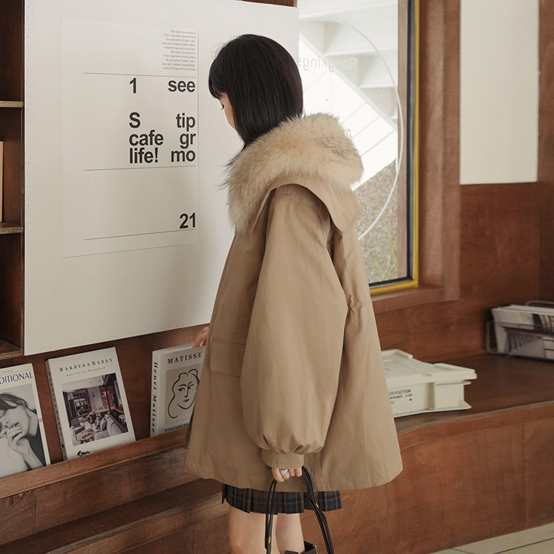 卡其色海军领短款派克棉服女冬超火好看加厚工装羽绒棉衣棉袄外套,女装派克服,2C016