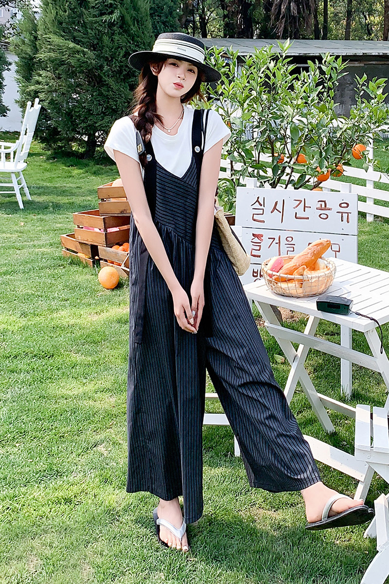 现货2025新款夏装条纹背带裤2533背带裙P125控188（加图白t+30）,女装休闲裤,2D009