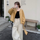 春秋新款女装时尚气质百搭显瘦短款外套女长袖圆领PU皮夹克上衣，女装短外套，2C166