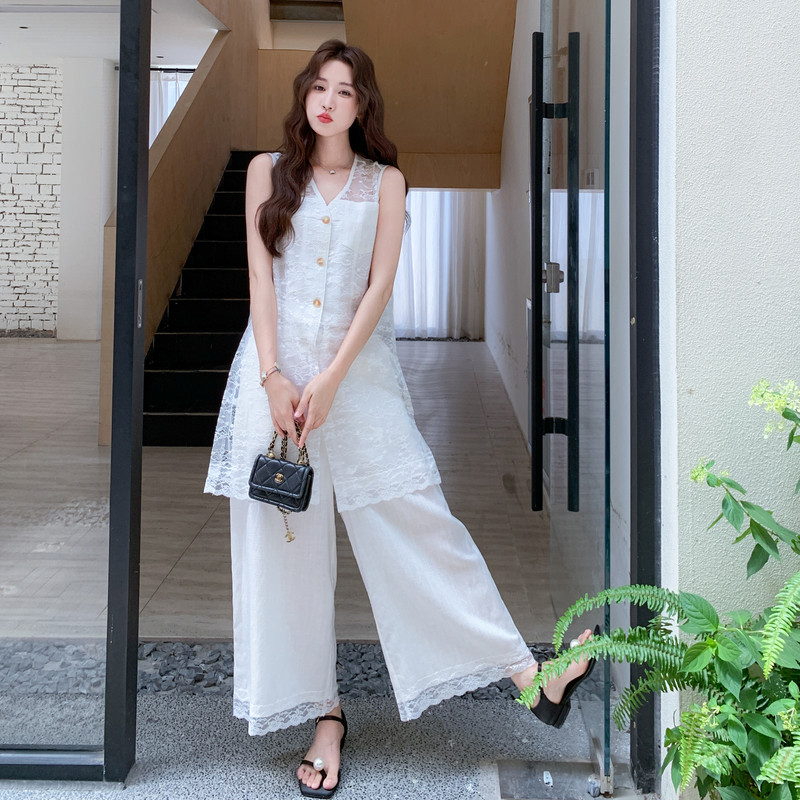 主推新款时尚减龄天丝亚麻+蕾丝拼接两件套C252-2619P185K278,女装套装/套裙,2C252