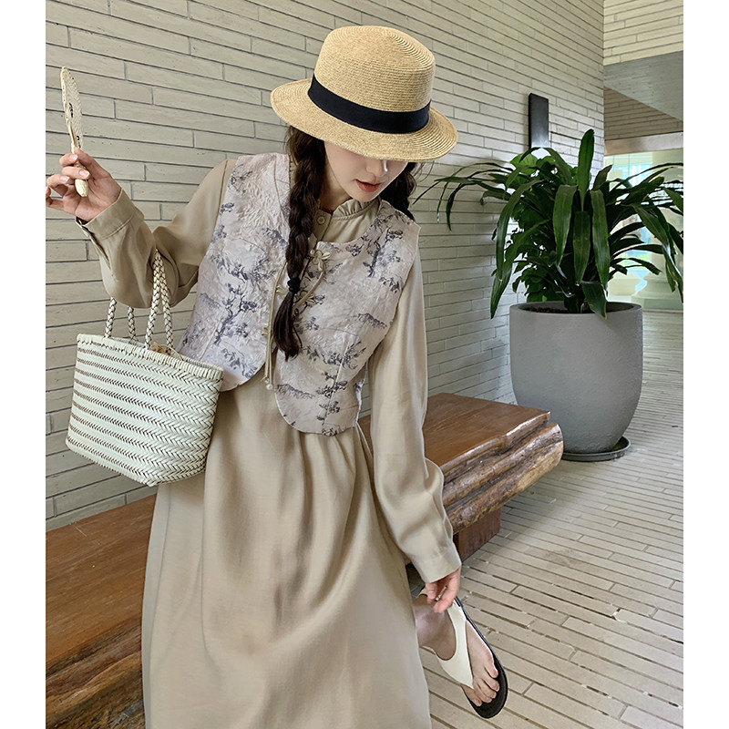 秋新中式风马甲+连衣裙连件套8286P160K228,女装连衣裙,2C060