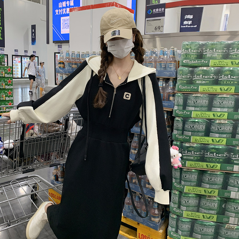 大量现货买家春装新款休闲刺绣戴帽连衣裙098-8929P155K218,女装连衣裙,2C098