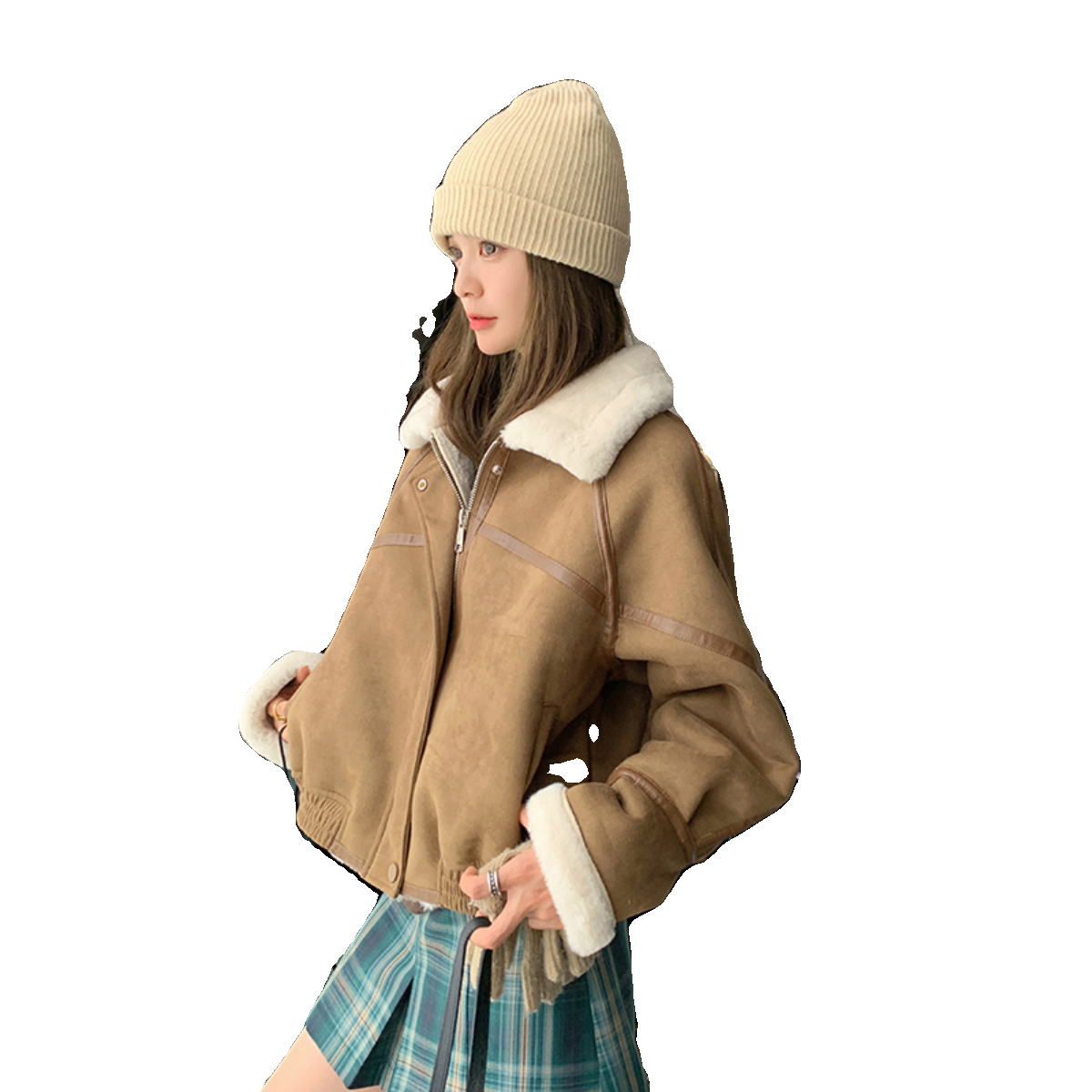 【新品】大货冬皮毛一体机车服2C075-261-P185-K268,女装短外套,2C075