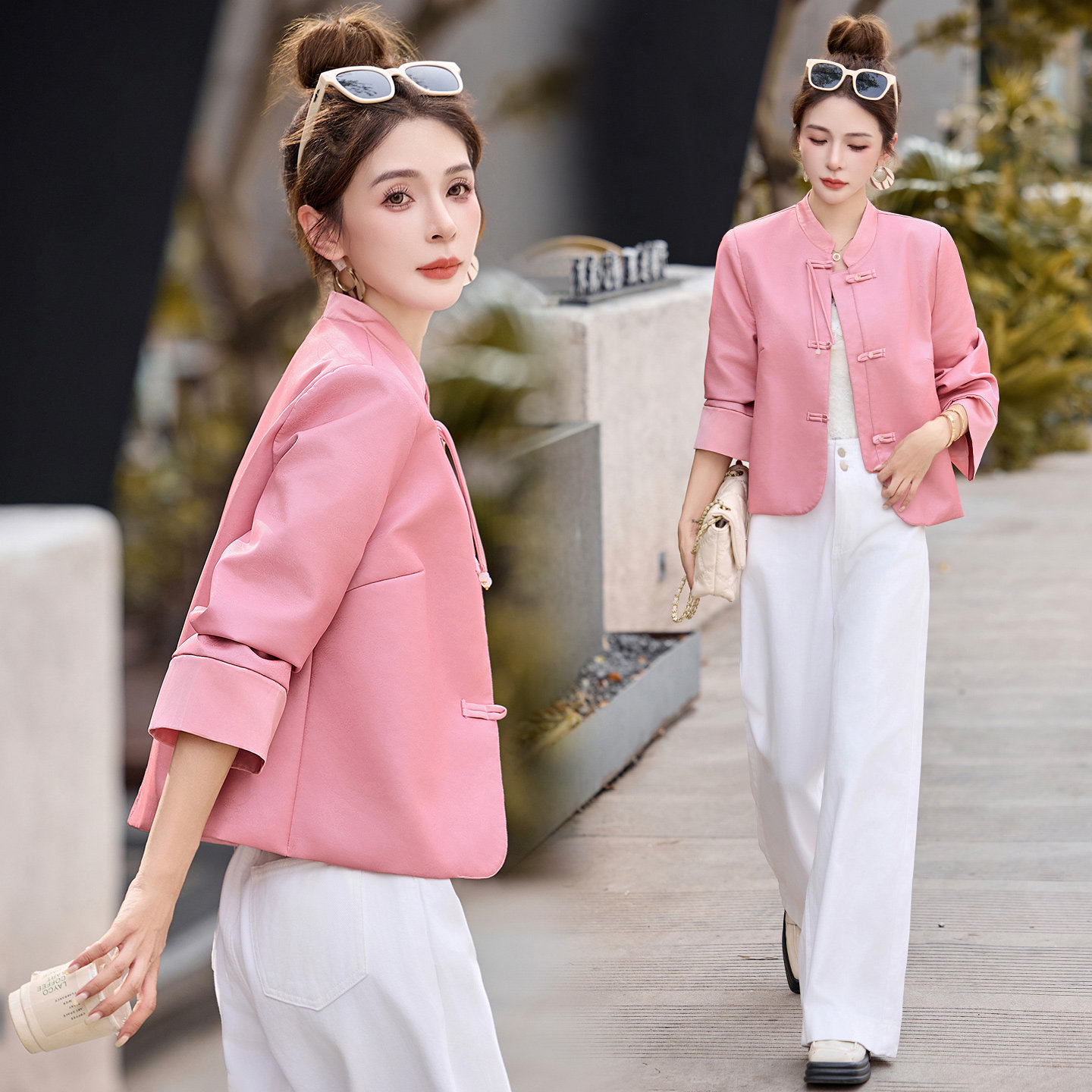 新品现货 新中式风皮衣女盘扣时髦短外套1C115-2520-P120-K238图片