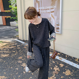 条纹拼接小香风灰色套装裤女秋季时髦洋气ootd韩系盐系设计感流行，女装套装/套裙，2C166