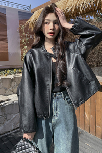 韩版宽松休闲PU皮衣外套女2025春秋季新款高级感炸街显瘦夹克上衣图片