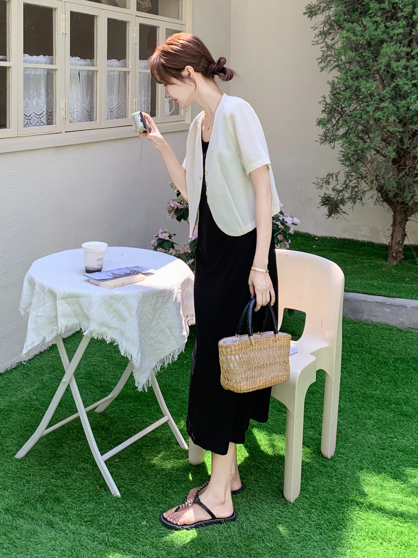 白色西装吊带连衣裙套装女2025夏季新款通勤时尚气质感显瘦两件套,女装套装/套裙,2C215