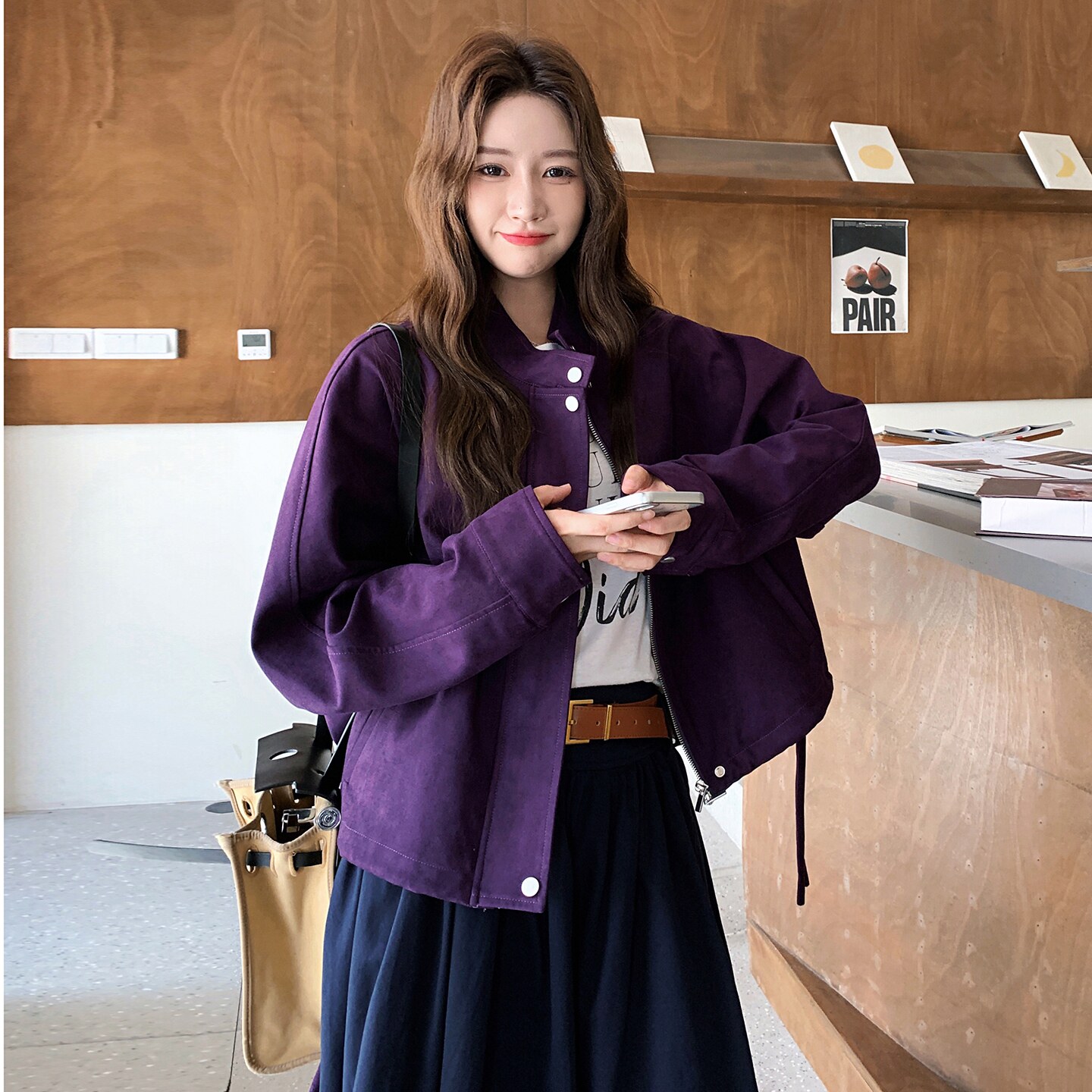 休闲复古蓝色立领短外套女春秋2025新款小个子夹克上衣爆款高级感,女装短外套,2D008