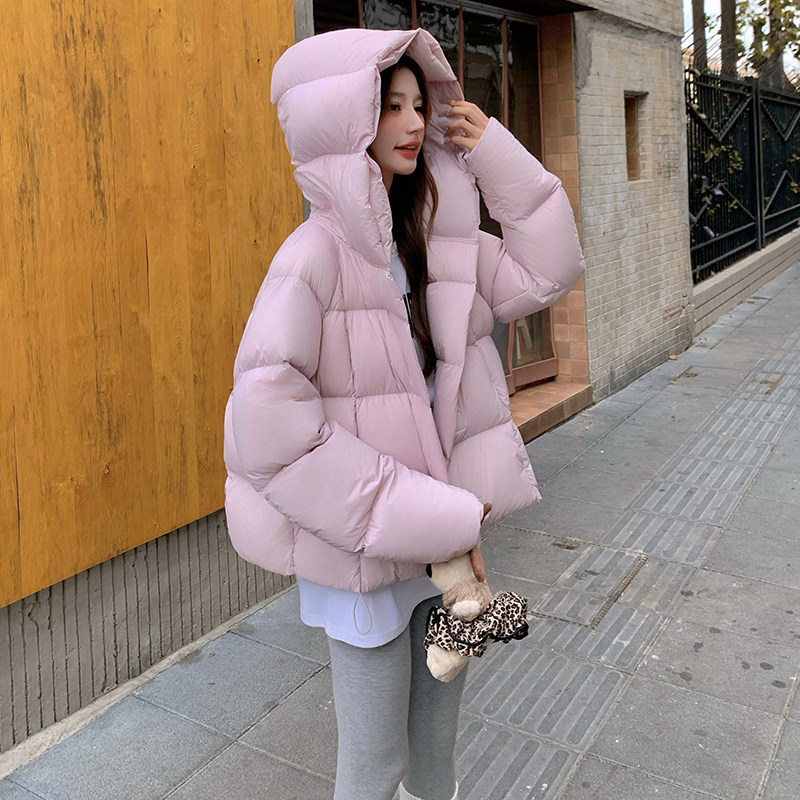 奶呼呼粉色短款连帽羽绒服女2025冬季高级感保暖减龄白鸭绒外套潮,女装羽绒服,2D078