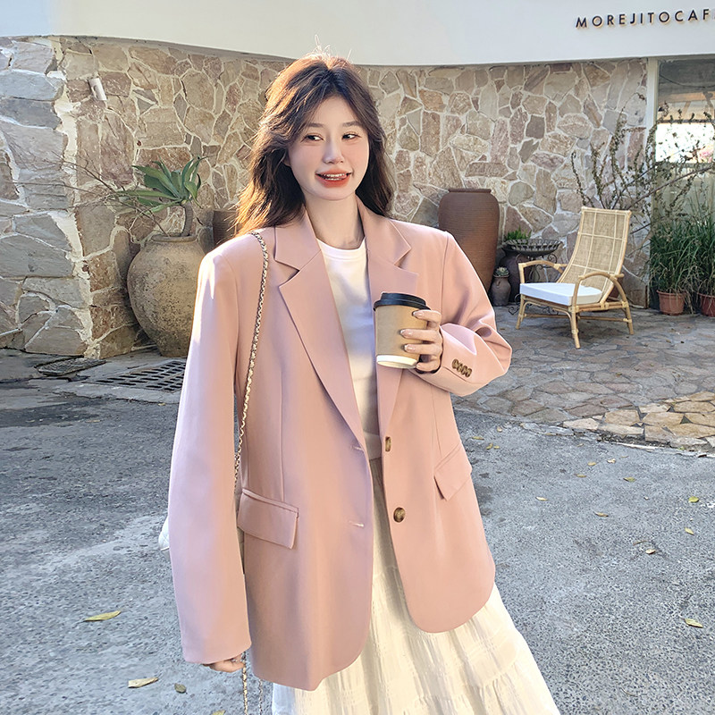 长袖翻领女褶皱直筒型清新风西装薄款小个子设计感春秋气质网红,女装西装,2C320