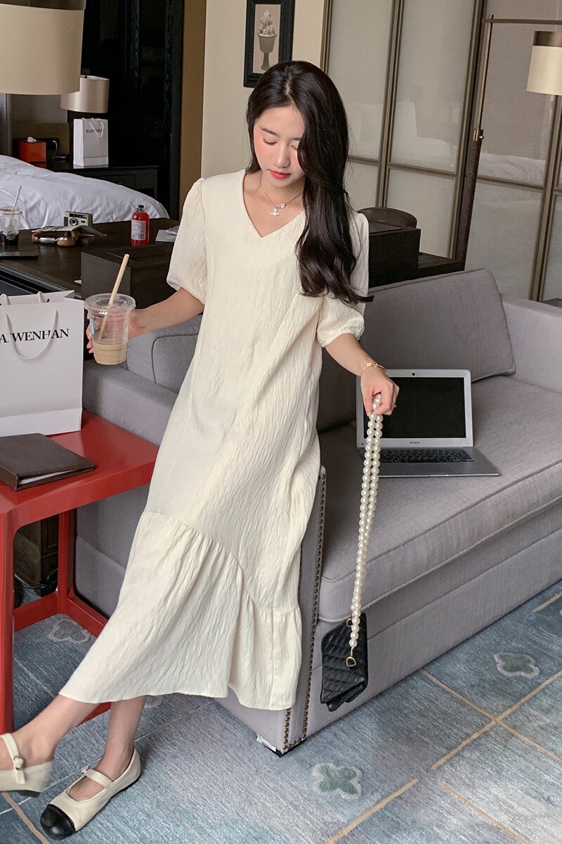 新品现货夏季V领气质连衣裙2C032825P105K158,女装连衣裙,2C032