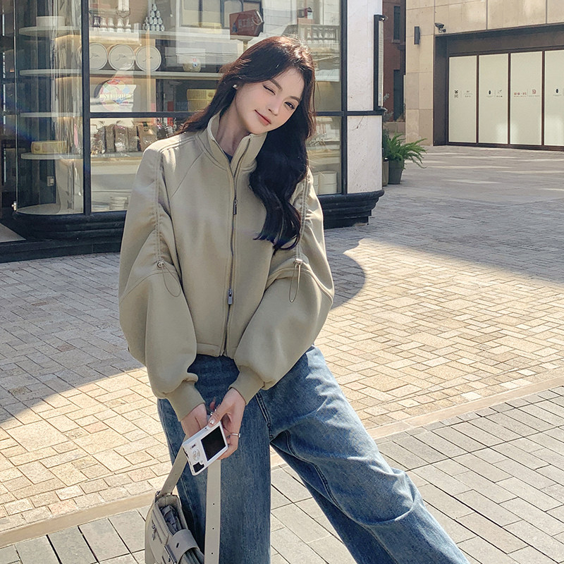 韩版时尚百搭短款卫衣外套女2025春秋季新款宽松显瘦洋气立领上衣,女装短外套,2C112