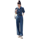 现货-主推夏季新品牛仔短袖连体长裤-送腰带-2309-P140-K195，女装连体裤，2C252