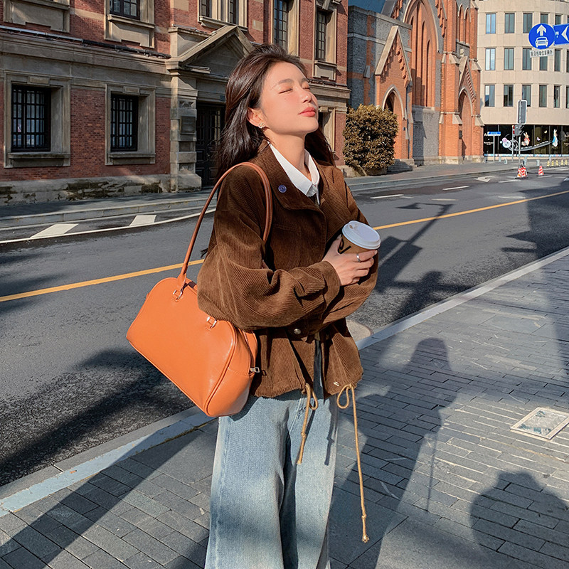 韩版复古灯芯绒短外套女2026春秋季新款美拉德风显瘦夹克上衣,女装短外套,2C166