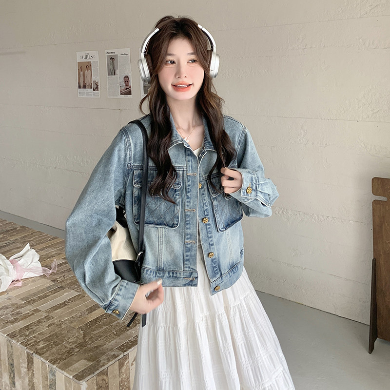 提花小香风牛仔外套女春秋2025新款美式减龄小个子短款爆款上衣,女装短外套,2C013