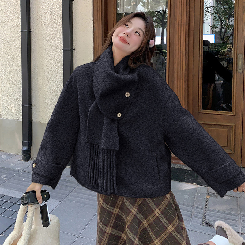 韩版洋气短款双面羊毛呢子大衣女2025秋冬季新款显瘦保暖毛呢外套,女装毛呢外套,2C115