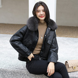现货加绒加厚皮衣棉服可脱卸真狐狸毛领2C233-8127-P220-K319，女装皮衣，2C233