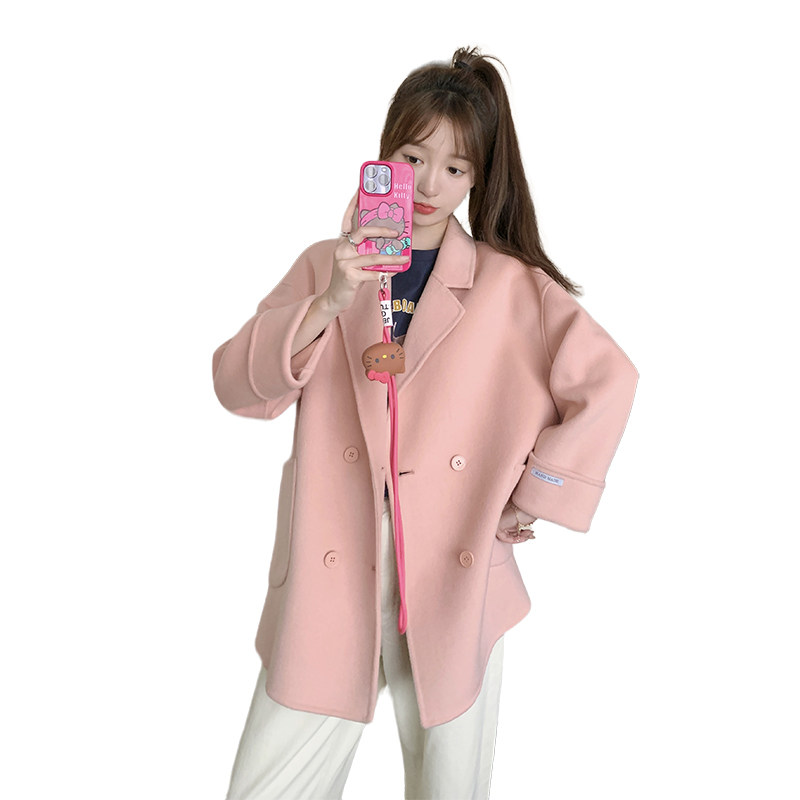 【加棉加厚已出】少女粉短款毛呢双排扣外套2C373-D0917-P155-K23,女装毛呢外套,2C373