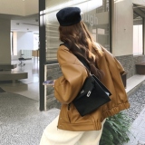 咖色立领皮衣外套女2025年秋季新款时尚超火绝美设计感减龄皮夹克，女装皮衣，2D008
