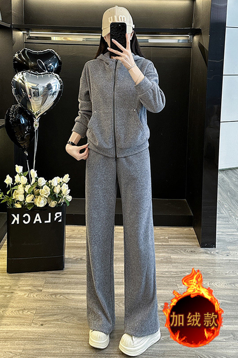 女秋冬休闲潮流拼接卫衣阔腿裤两件套,女装套装/套裙,2C310