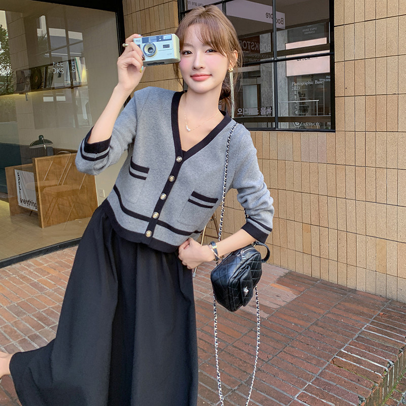 灰色背心裙两件套女春秋今年流行洋气活泼减龄学院风休闲套装,女装套装/套裙,2C166
