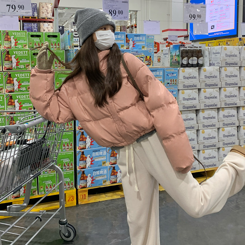 高级感超好看短款立领pu皮羽绒服女冬2026新款小个子面包服厚外套,女装,2C088