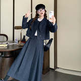 新品深蓝色小香风毛呢套装两件套7680-P185-K268，女装套装/套裙，2C159
