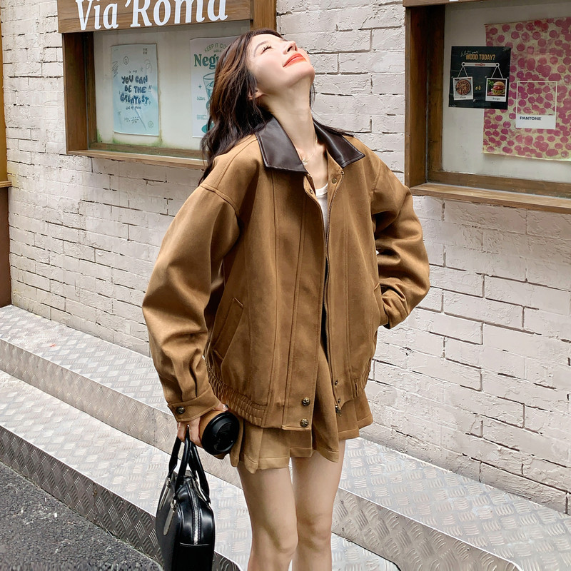 美拉德复古套装女2025秋季新款甜酷风设计感拼接外套百褶裙两件套图片