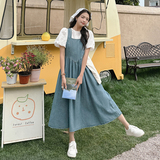 复古牛仔背带裙套装女2025夏季新款法式温柔风气质减龄休闲两件套，女装套装/套裙，2C227