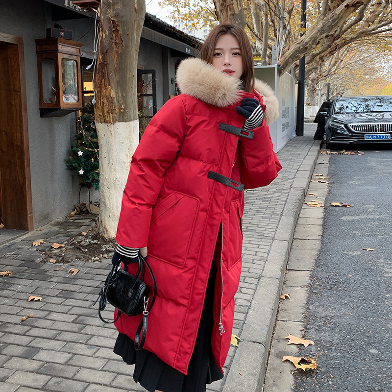 新款羽绒服女冬季2025新款休闲加厚白鸭绒新年红中长款外套图片