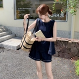小个子复古松弛感牛仔套装女2025夏季新款简约圆领背心短裤两件套，女装套装/套裙，2C159