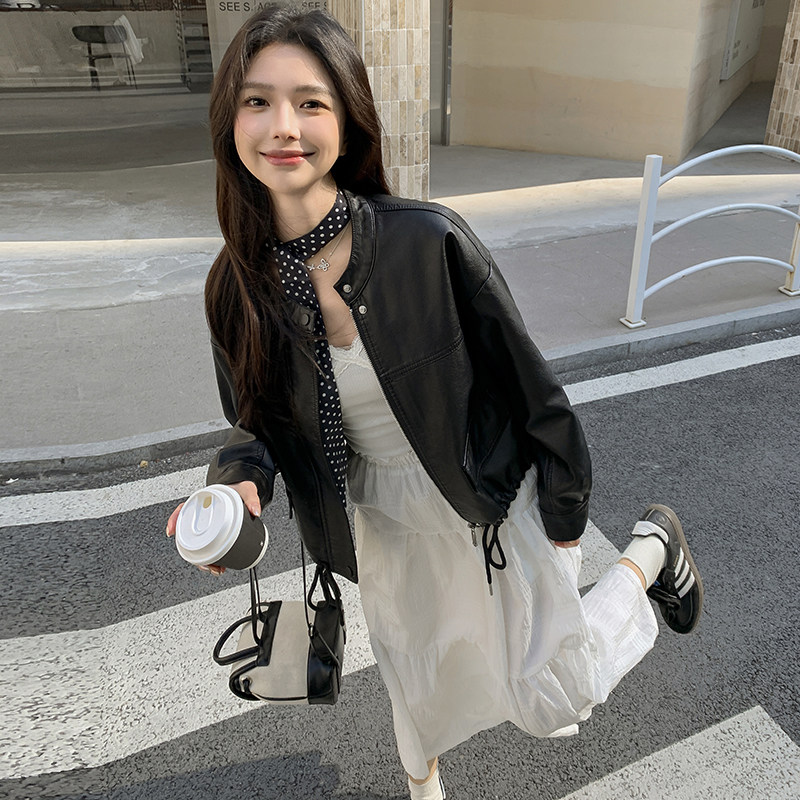 【新款，】宽松短款皮衣外套上衣2C215-P140-K199,女装皮衣,2C215