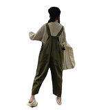 日系绿色工装背带裤女春秋2025超火森系穿搭减龄宽松慵懒，女装休闲裤，2C177