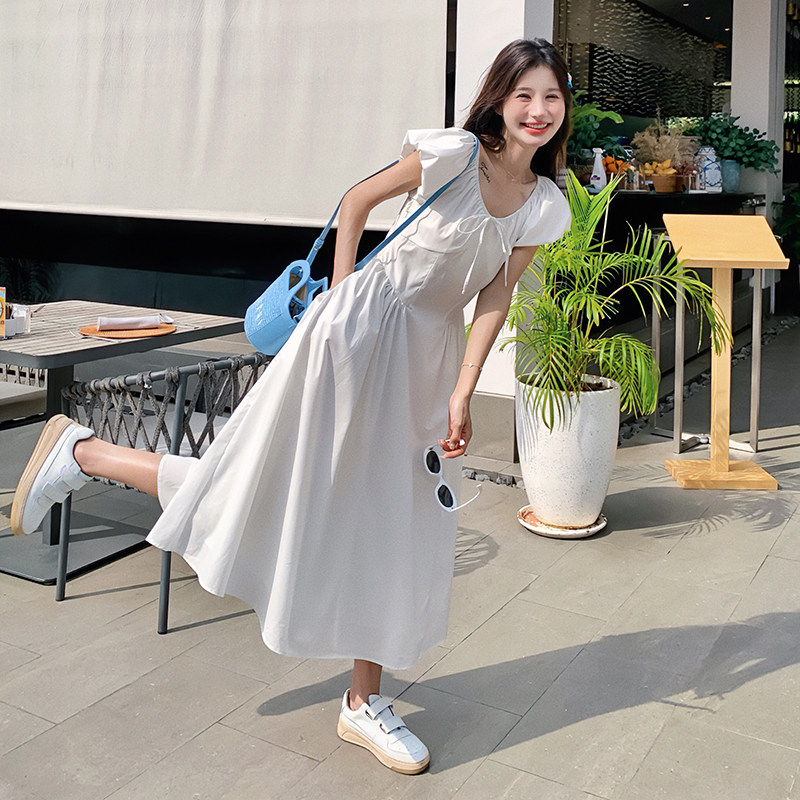 白色泡泡袖减龄连衣裙女2025春夏新款法式高腰显瘦温柔风初恋长裙,女装连衣裙,2C263