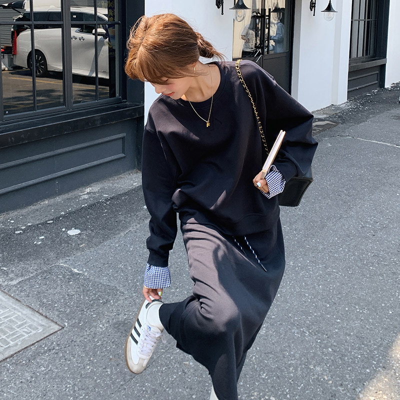 慵懒风休闲卫衣套装女2025秋季新款韩系宽松减龄高腰半身裙两件套,女装套装/套裙,2C098