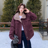 紫色温柔风两面穿皮毛一体羊羔毛外套女2025新款高级气质减龄棉服，女装皮草，2C306