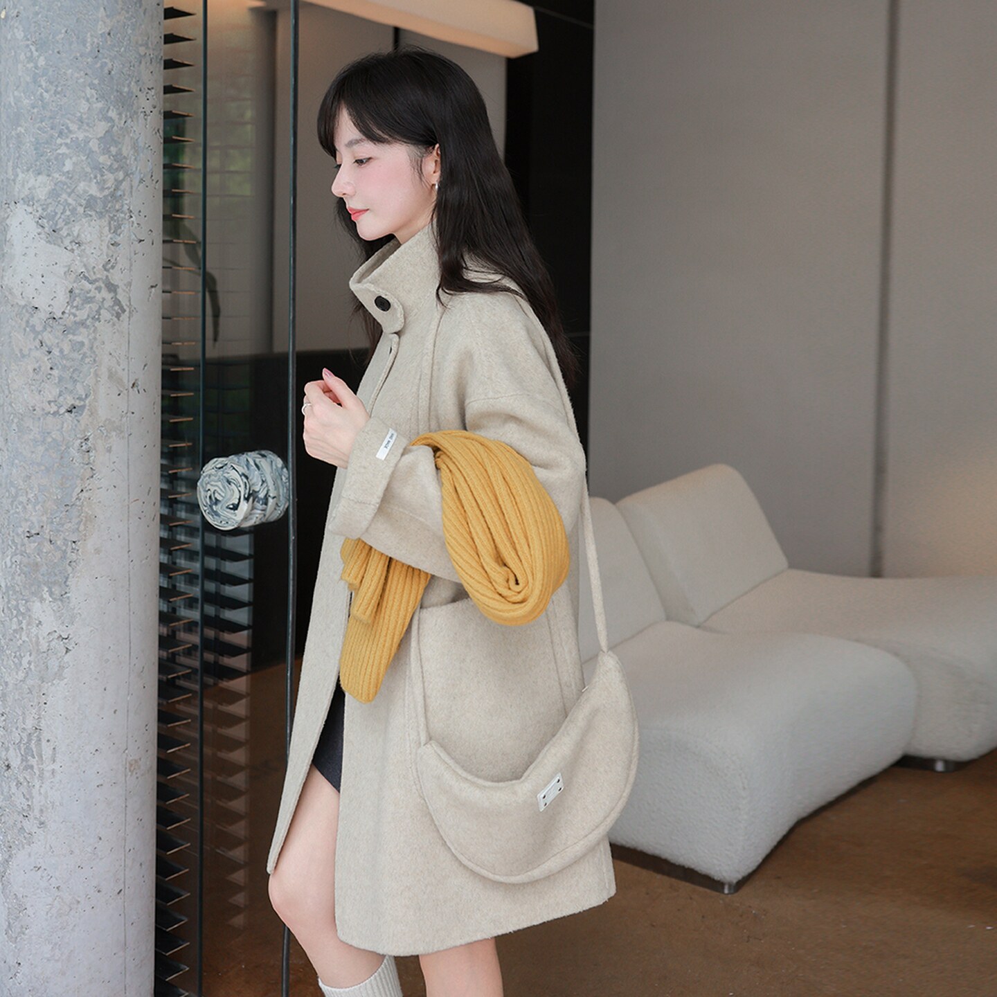 2025新款双面羊毛大衣女秋冬季中长款小个子短款韩系羊绒毛呢外套,女装羊绒大衣,2C218